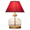 Tuscan Glass and Wood Table Lamp With Maroon Cotton Shade