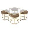 Benton Nesting Clear Glass Coffee Table Set With 4 Stools In Gold Finish