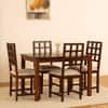 Globally Indian Sheesham Wood 4 Seater Dining Table Set With 4 Seater  Cushioned Chairs - Block Backrest