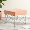 Asansol Sheesham Wood Accent Square Stool     in Melon Pink Cotton Velvet Upholstery