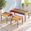 Oakville Sheesham Wood Vintage 3 Seater Maachi Balcony Bench with 2 Stools in Multi Colour