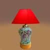 Devansh Conical  Red Cotton Shade  Lamp With  Wood & Mosaicglass Base For Decoration /Office/Home/Gifting/Study For Decoration /Office/Home/Gifting/Study -(10X10X14.5) Inches -