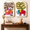 Gond Tree of Life Wall Art Painting Set of 2 with Gold Frame 16 x 24 Inch