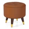 Rene Tuffed Pouffee In Mango Walnut Finish with Nappa Tan Leatherette Colour