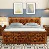 Moglis Solid Wood King Size Bed With Box Storage Bed In Honey Oak Finish