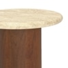 Enzo Travertine Marble and Solid Wood Side Table In Amber Walnut Finish