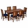 Globally Indian Valerie Solid Sheesham Wood 6 Seater Dining Table Set 6 Chairs Navy Blue
