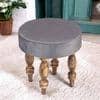 Roswell Sheesham Wood   Round Stool in Iron Grey Velvet Upholstery