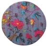 Nayla Sheesham Wood Mid-Century Round Stool in Grey Bird Print Kantha Upholstery