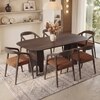 Brava Solid Wood 6 Seater Dining Table with 6 Zen Solid Wood Dining Armchair in (Finish: Danish Walnut, Colour: Rust Boucle)