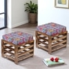 Houston Sheesham Wood Stool with Bird Print Grey Kantha Cushion