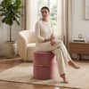 Doe Buck Gracy Velvet Round Ottoman in Pink Colour with Gold Band