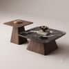 The Noir Laurent Black Marble Walnut Nesting Coffee Table Set with Accent Table