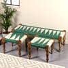 Hamilton Sheesham Wood Maachi Bench Set With 2 Stools In Green & White Rope Canning