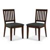 Diner Solid Wood Dining Chair Set Of 2 In Dark Walnut Finish With Grey Colour Fabric