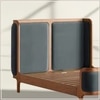 Valerio Duo-Panel Luxe Queen Size Bed in Grey Blue colour Velvet with Oak wood Frame