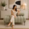 Doe Buck Luxury Boucle Accent Lounge Chair in Sage Colour with Black Metal Legs