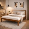 Linea Solid Wood Queen  Size Upholstered Bed Without Storage (Provincial Teak Finish, Grey Colour)