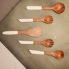 Ireka Homes Ivory Cutlery Set – Acacia Wood Servers with Enamel Handles