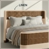 Heritage Cane Upholstered King Size Bed in Linen With Oak wood Frame
