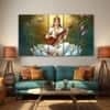 The Castle Decor Goddess Saraswati Wall Painting Wooden Framed 27x48 Inch (Style 3)