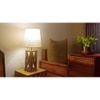 Symmetric Brown Wooden Table Lamp with Black Fabric Lampshade