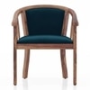 Bella Solid Wood Lounge Chair in Teak Finish and Night Blue Velvet Colour