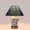 Devansh Conical Turquoise Jute Shade Lamp With Wood & Mosaic Glass Base For Decoration/Office/Home/Gifting/Study For Decoration/Office/Home/Gifting/Study -(10X10X14.5) Inches -A
