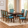 Globally Indian Sheesham Wood 6 Seater Dining Table Set With 6 Solid Wood Upholstered Chairs – In Blue Color