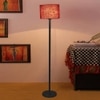 Yosef Maroon Fabric Shade Floor Lamp with Black Iron Base