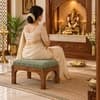 Nivara Solid Sheesham Wood Upholstered Pooja Chowki Sage Green Provincial Teak Finish