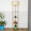 Devan Metal Multiutility Shelf Floor Lamp With Off White Cotton Shade