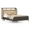 Fiji Wingback Cane and Solid Wood King Size Non-Storage Bed in Almond beige
