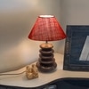 Devansh Pink Jute Table Lamp With Wood  Pebble Lamp  (10X10X15) Inches