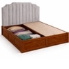 Mooh Solid Wood Queen Size Upholstered Bed With Box Storage (Provincial Teak Finish, Grey Colour)