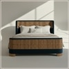 Heritage Cane Upholstered King Size Bed in Linen With Oak wood Frame