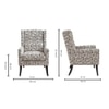 Joan Printed Canvas Geometry Fabric Wing Chair in White Colour