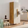 Hexa Red Wooden 2 Door Wardrobe with Drawer and Hanging Space in Giant Wood and Frosty White Colour