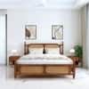 Neeta Solid Mango Wood Queen Size Bed With Rattan Cane Desgined In Natural Teak Finish