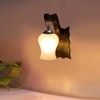 Devansh Solid Wood Electric Wall Light in Brown Colour with Whiite Shade Count of 1 Light