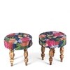 Bestone Sheesham Wood Mid Century 2+1+1 Seater Bench Set With 2 Stools In Fruit Print Blue Kantha