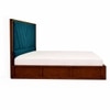 Vedanch Solid Wood Queen Size Upholstered Bed With Hydraulic Storage (Provincial Teak Finish, Teal Colour)