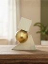 Geometric Gold Sphere Sculpture Showpiece White Decorative Table Accent 31 cm