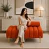 Doe Buck Luxury Boucle Accent Lounge Chair in Orange Colour with Gold Metal Legs