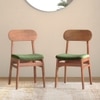 Lunar Solid Wood Dining Chair Set of 2 In Honey Finish With Moss Green Fabric Colour