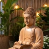 Beige Double Lotus Buddha Water Fountain