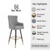 Doe Buck Nolen Upholstered Bar Stool in Grey Colour with Gold Tip Legs