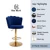 Doe Buck Luxury Blue Velvet Adjustable Bar Stool Chair with Gold Hydraulic Base