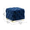 Doe Buck Damira Upholstered Velvet Tufted Ottoman in Blue Colour with Gold Base