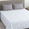 White And Grey  Geometric Cotton  400 Tc  Flat  Super King Size Bedsheet With 2 Pillow Covers
